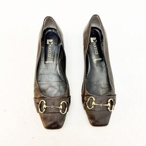 Pascucci Brown Square Toe Leather Flat Loafer Horsebit Hardware Size 39 Italy